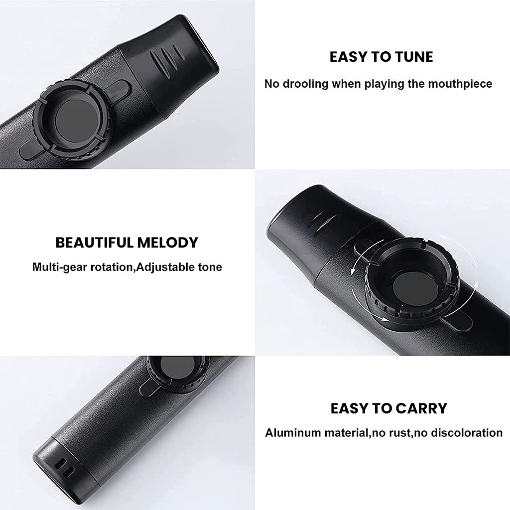 HASTHIP Kazoo Musical Instrument, Aluminum Alloy Kazoo with 5 Replaceable Kazoo Membranes, Lanyard, Mouthpiece Cover, Tunable Kazoo Music Instruments for Kids/Adults/Music Lovers (Black)