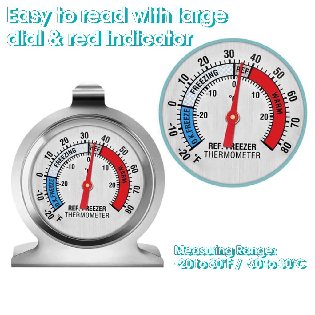 HASTHIP Refrigerator Thermometer, Stainless Steel Refrigerator/Freezer Monitoring Thermometer, 30~30°C/-20~80°F, Fridge Thermometer Dial (1Pcs)