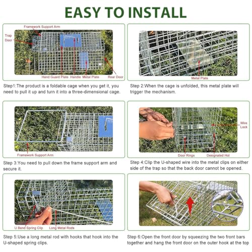 Proberos® Live Animal Cage Trap One-Door for Rabbits Stray Cat Squirrel Raccoon Mole Release with Handle Urban Wildlife Rescue 24x7x8 Silver 3 PCS