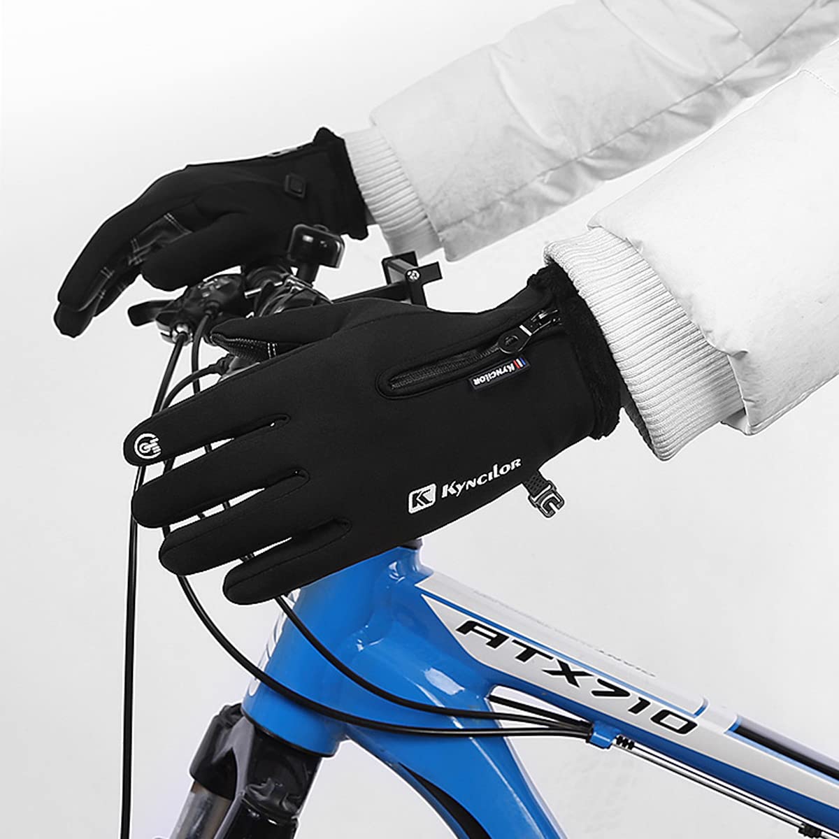 GUSTAVE Winter Cycling Gloves For Men,Riding Gloves Finger Gloves,Gloves For Men Winter Warm Touchscreen Thermal Fleece Lined (Black L), Large