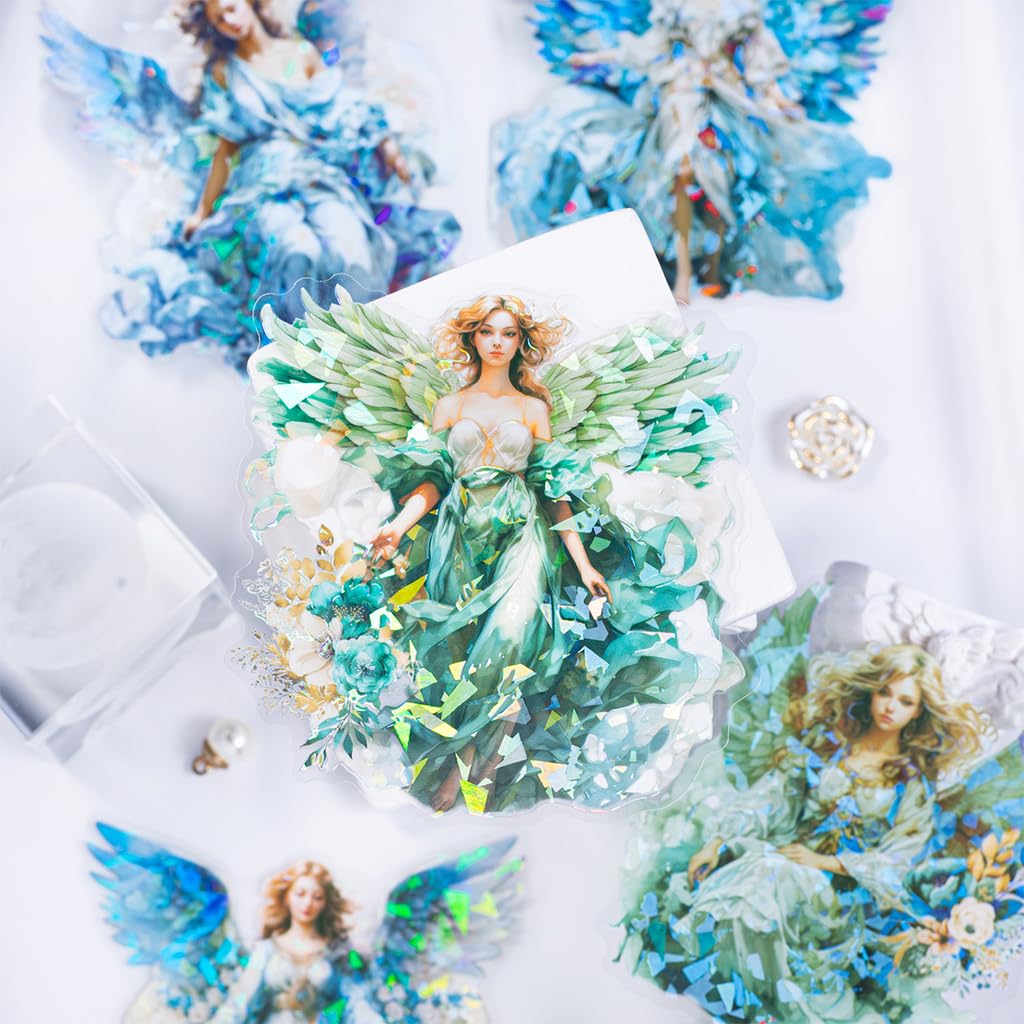 HASTHIP 30Pcs Angel Stickers PET Material 3.9-Inch Aesthetic Dreamy Color Angel Stickers Durable, Waterproof, Glossy 6 Styles for Journaling, Scrapbooking, Crafting, Gifting