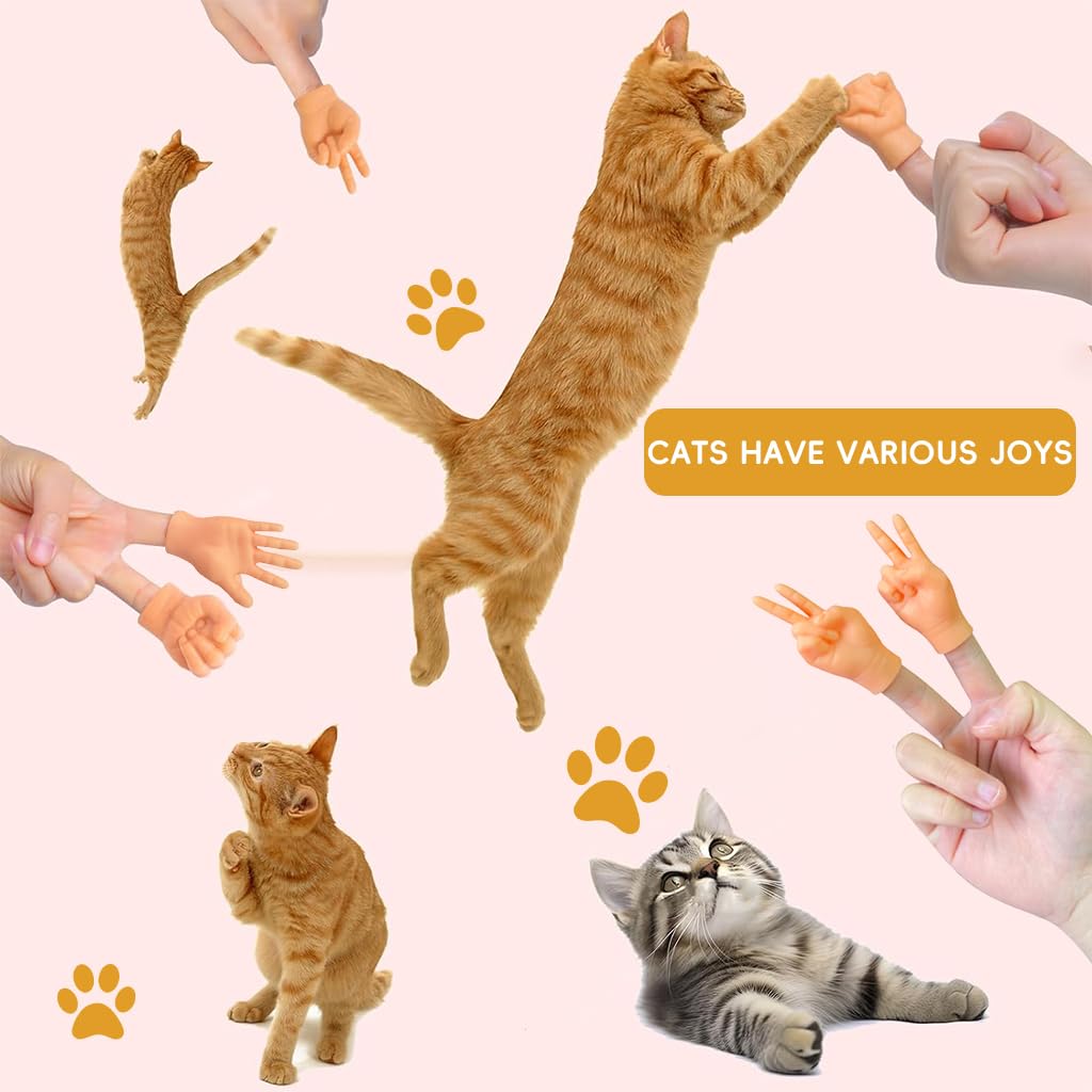Qpets Mini Hands for Cats, Little Hands for Fingers Funny Little Cat Finger Gloves Soft Elastic Tiny Finger Hands Gag Puppet Show Mini Cat Gloves Mini Hands Toys (7PCS )