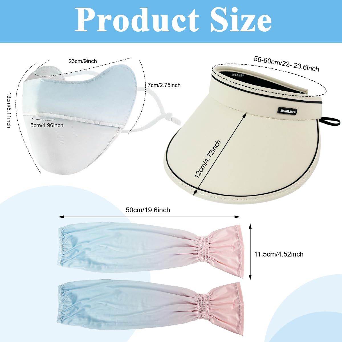 PALAY Women Sun Visor Hat Set of 3pcs Outdoor Women Hat Face Mask Arm Sleeve Combo UPF 50+ Wide Brim Sun Hat Fashion Gradient Face Mask Arm Sleeve for Hiking, Cycling, Driving