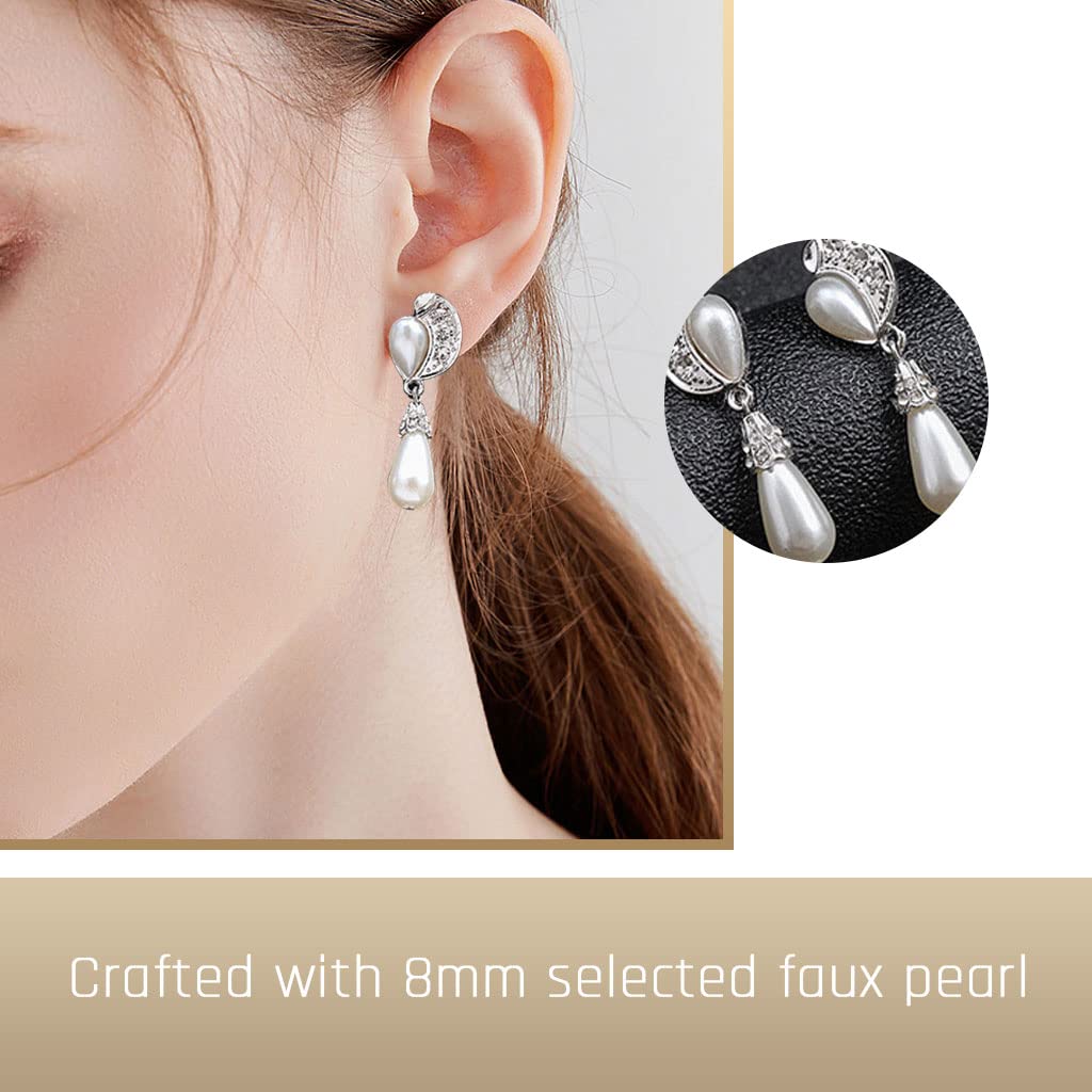 SANNIDHI Pearl Necklace Earrings Double Layer Faux Pearl Necklace Eardrop Set for Women Girls, Lady Pearl Pendent Necklace, Elegant Bridal Jewelry Set, Pearl Necklace Earrings Set for Banquet, Party