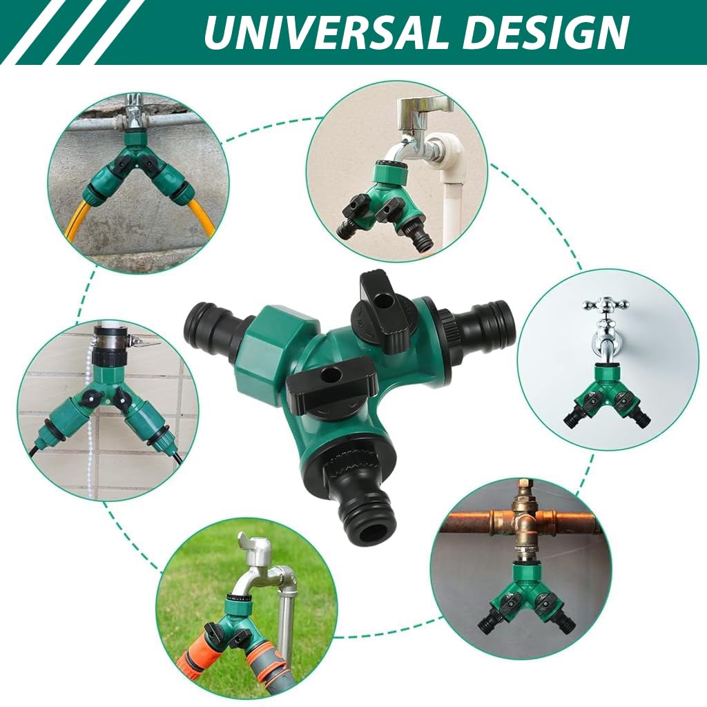 HASTHIP Splitter 2 Way for Tap and Splitter Garden Irrigation, ABS 3 Way Valve with Separate Switch, 3/4 inch and 1/2 inch Water Tap Connectors