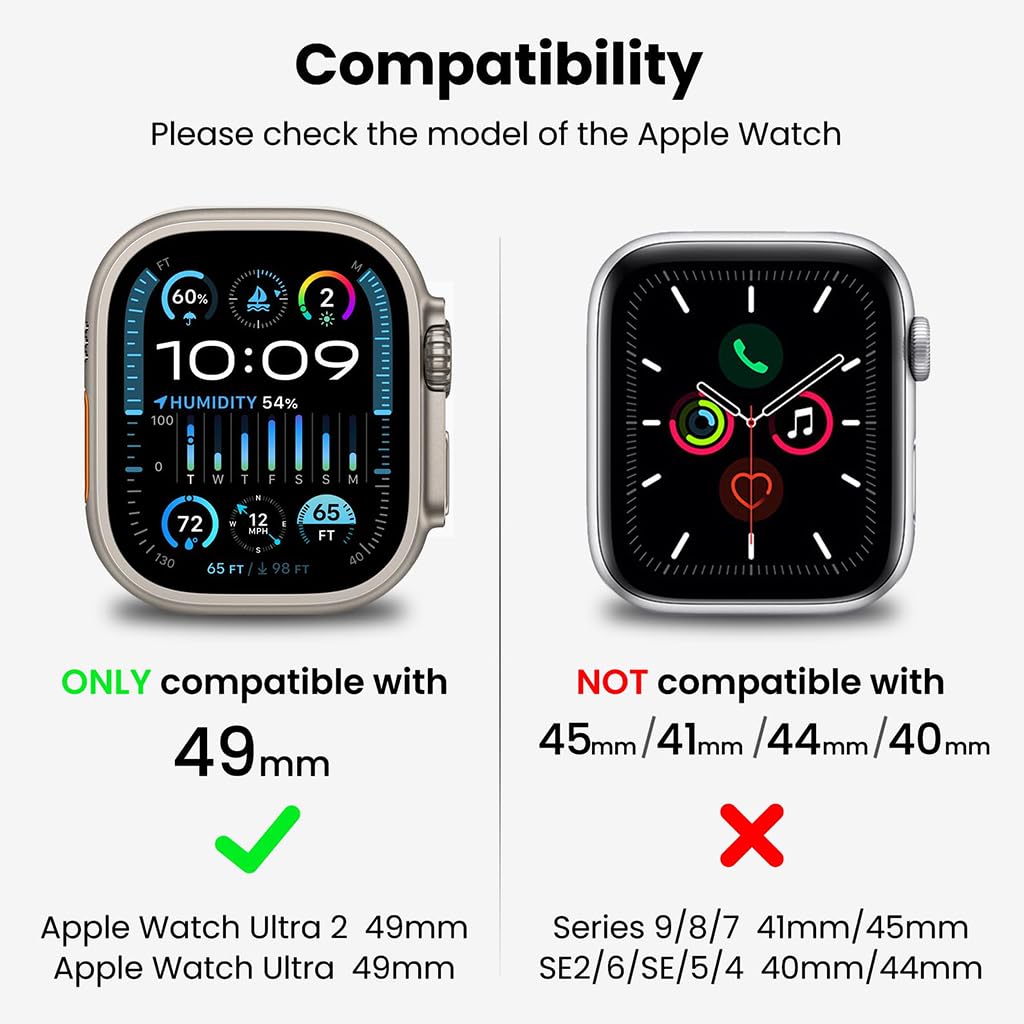 ZORBES® Smart Watch Band with Transparent Case Covers Fashion DIY Apple Watch Modification TPU Watch Band Adjustable Fashion Unisex Black Universal Watch Band for Apple Watch Ultra/Ultra 2 49mm