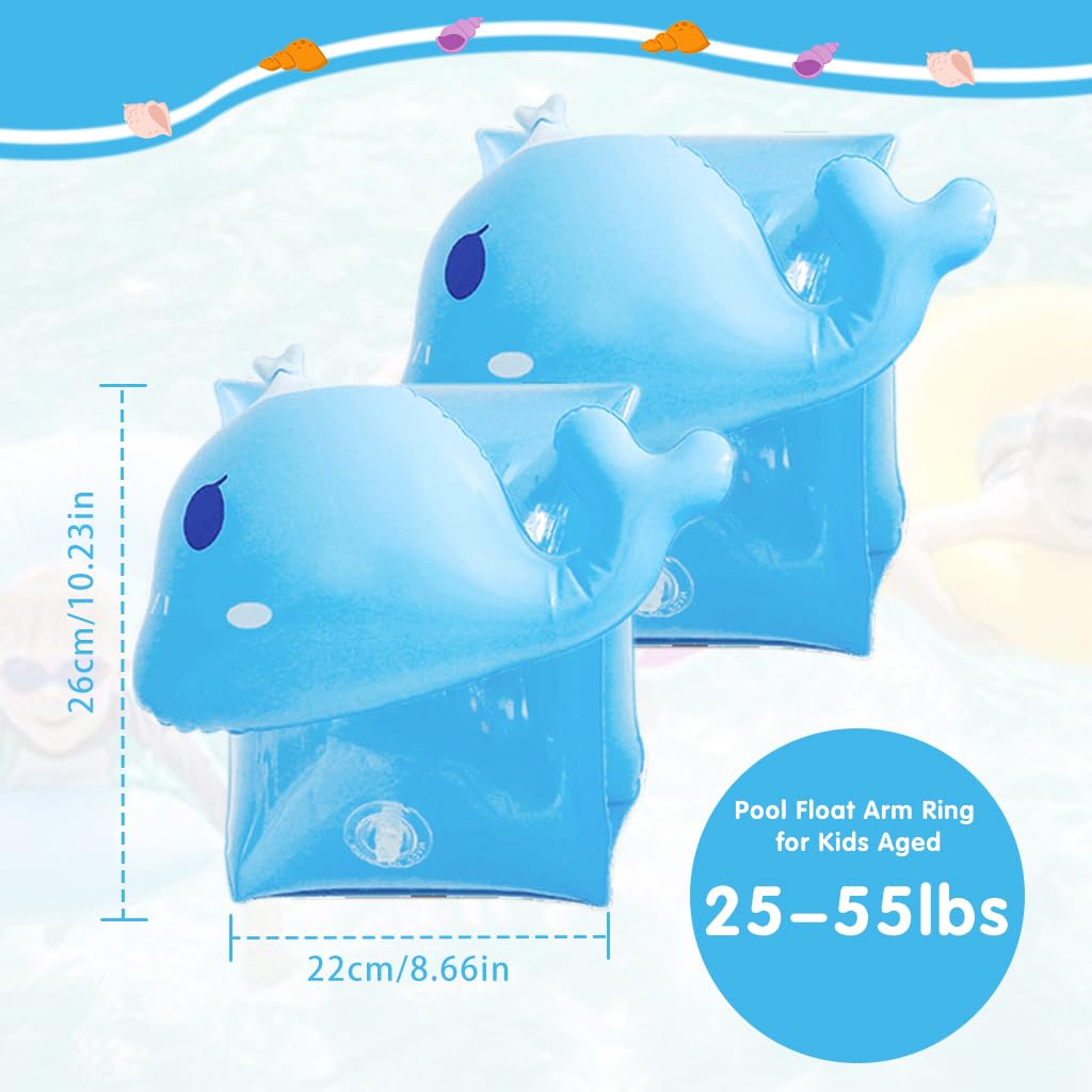 Proberos Inflatable Buoyancy Floats for Kids Cartoon Blue Whale Inflatable Swimming Guards Swimming Training Arm Float Kids Swimming Pool Float Arm Ring for Kids Aged 25-55lbs, One Pair