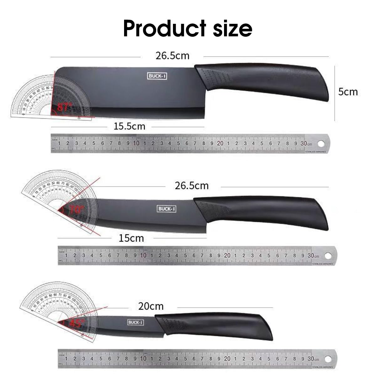 Supvox 3 Pieces Kitchen Knife Set with Sheaths, Professional Stainless Steel Chef Knife Set, Ultra Sharp Knives for Kitchen with Ergonomic Handle (Black)
