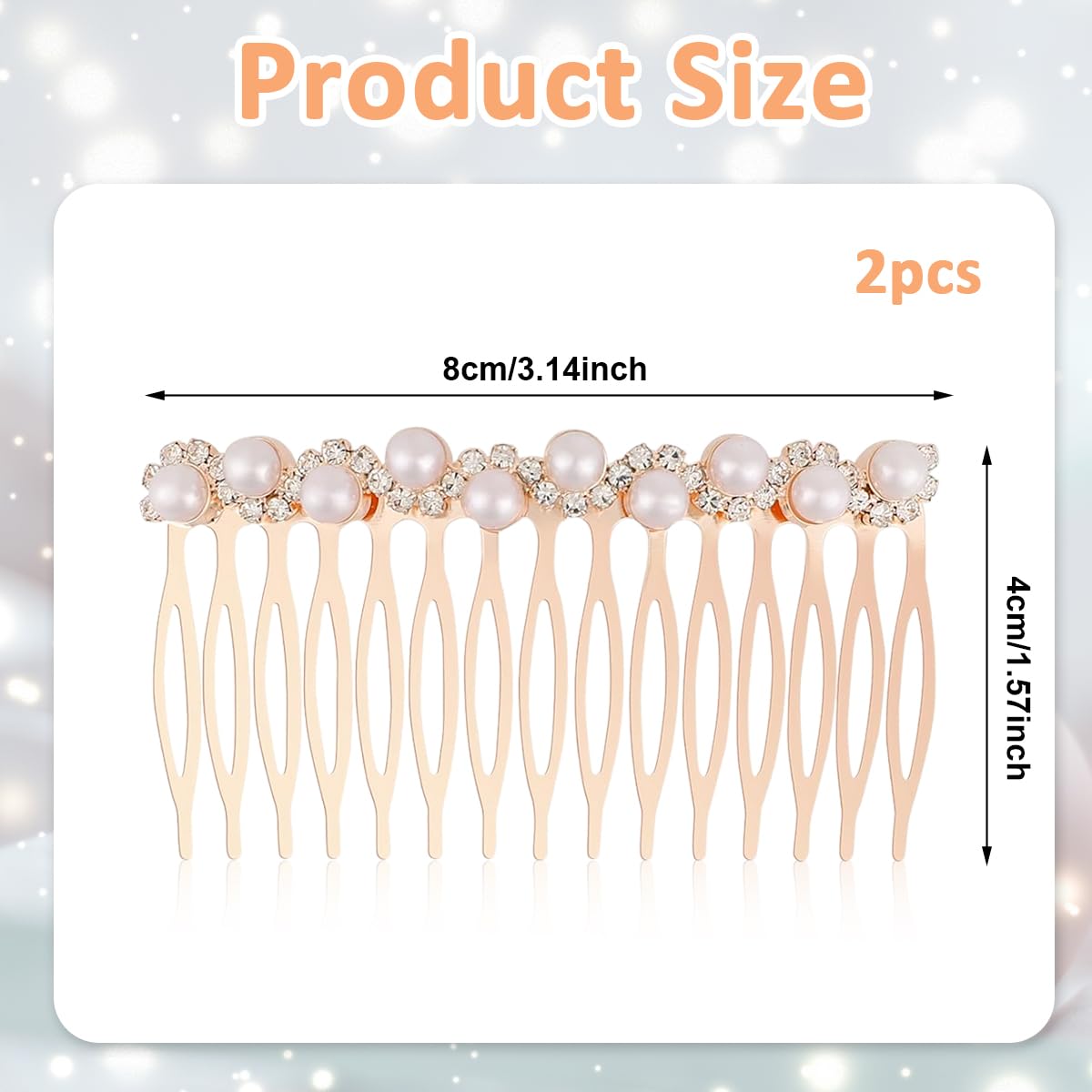 PALAY 2Pcs Pearl Hair Comb Pins Women Pearl Rhinestone Hair Pin Side Hair Comb Pin Women Rose Golden Alloy Pearl Rhinestone Bridal Hair Accessories Hair Pins
