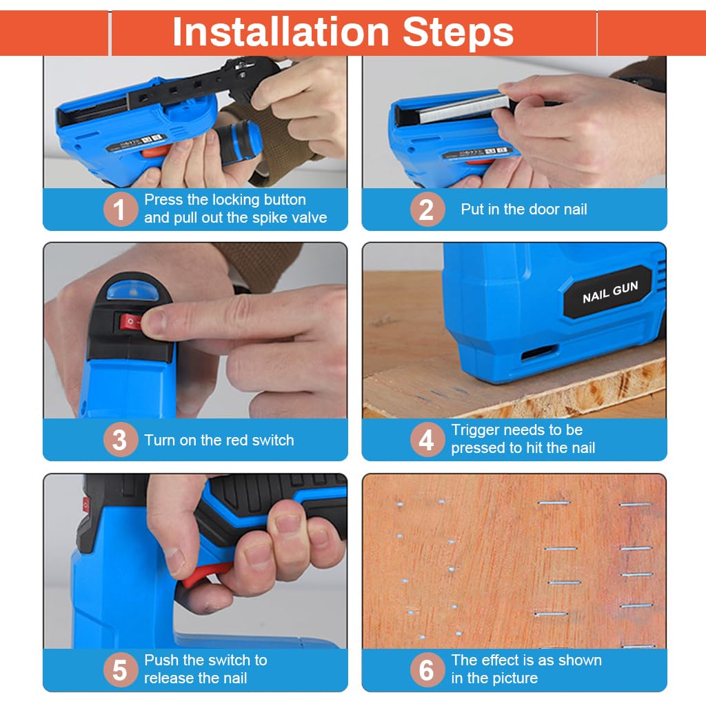 HASTHIP Electric Staple Nail Gun, USB Cordless Electric Stapler with 2 Pack of Staples Nails, Compatible with 6-10mm Staple Nails, Staple Nail Gun for Upholstery, Material Repair, Carpentry, DIY