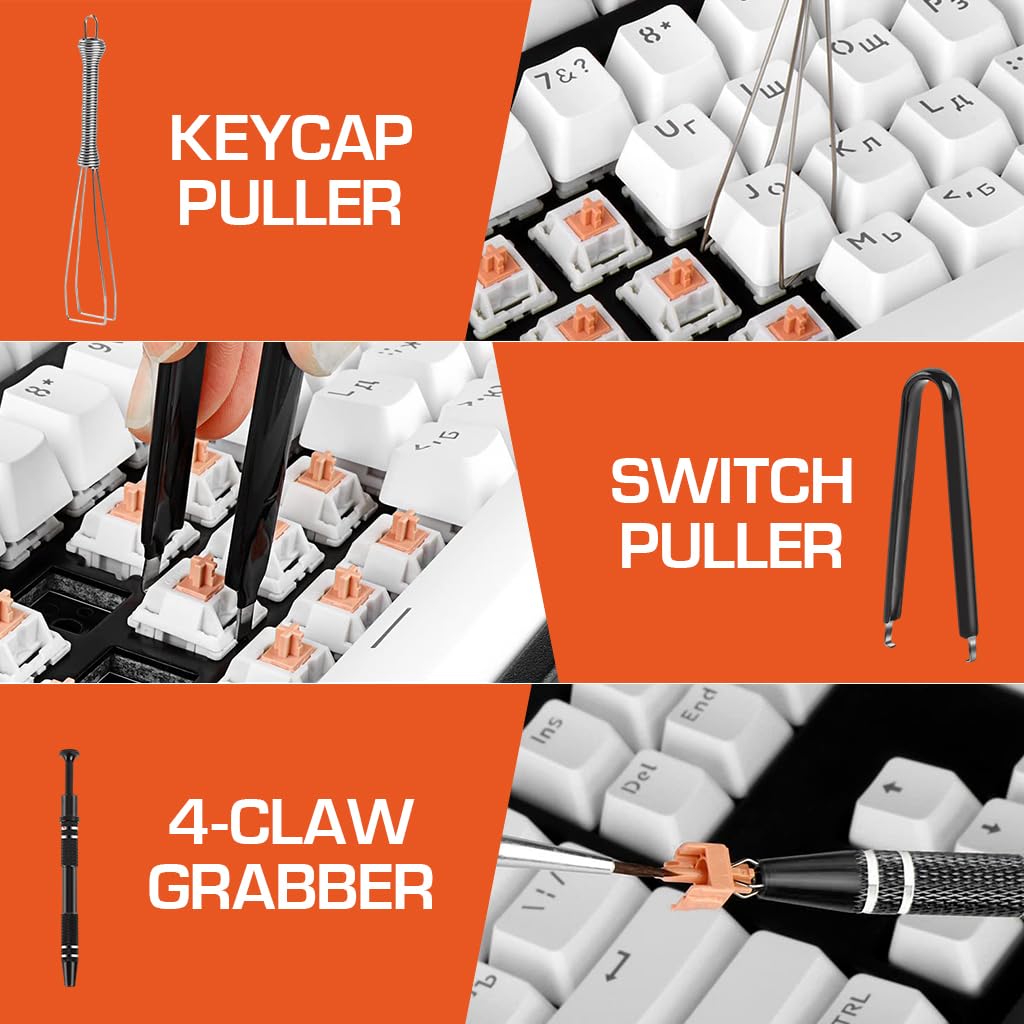 ZORBES 6 Pieces Keyboard Remover Tool Kit Include Switch Puller, Lubricating Pen, Cleaning Brush, Tweezers, 4-Jaw Gripper, and Key Cap Puller