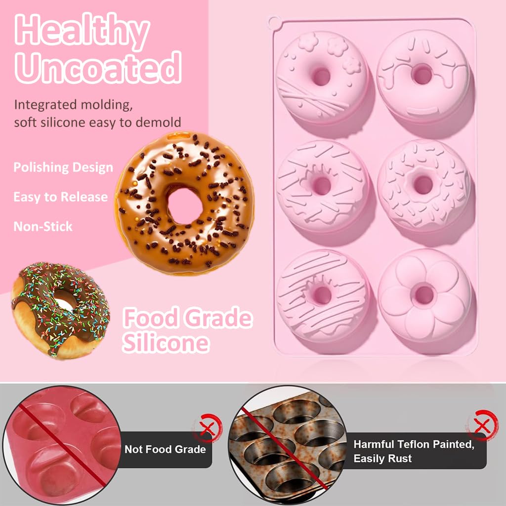 HASTHIP Silicone Mini Donut Cake Pan - 1Pack 6-Cavity Silicone Fluted Tube Cake Pans