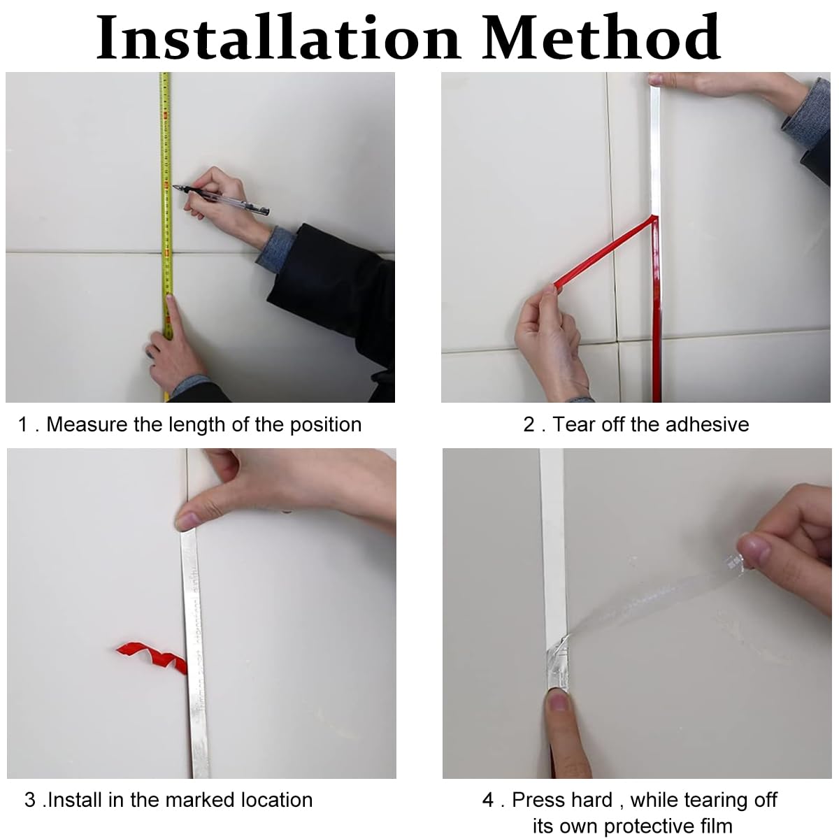 HASTHIP 16.4ft Silver Metal Trim Wall Strip, 201 Stainless Steel Self Adhesive Peel and Stick Wall Trim Metalized Mirror-Like Finish for Wall Ceiling Floor Cabinet Tile Edge Moulding (Silver)