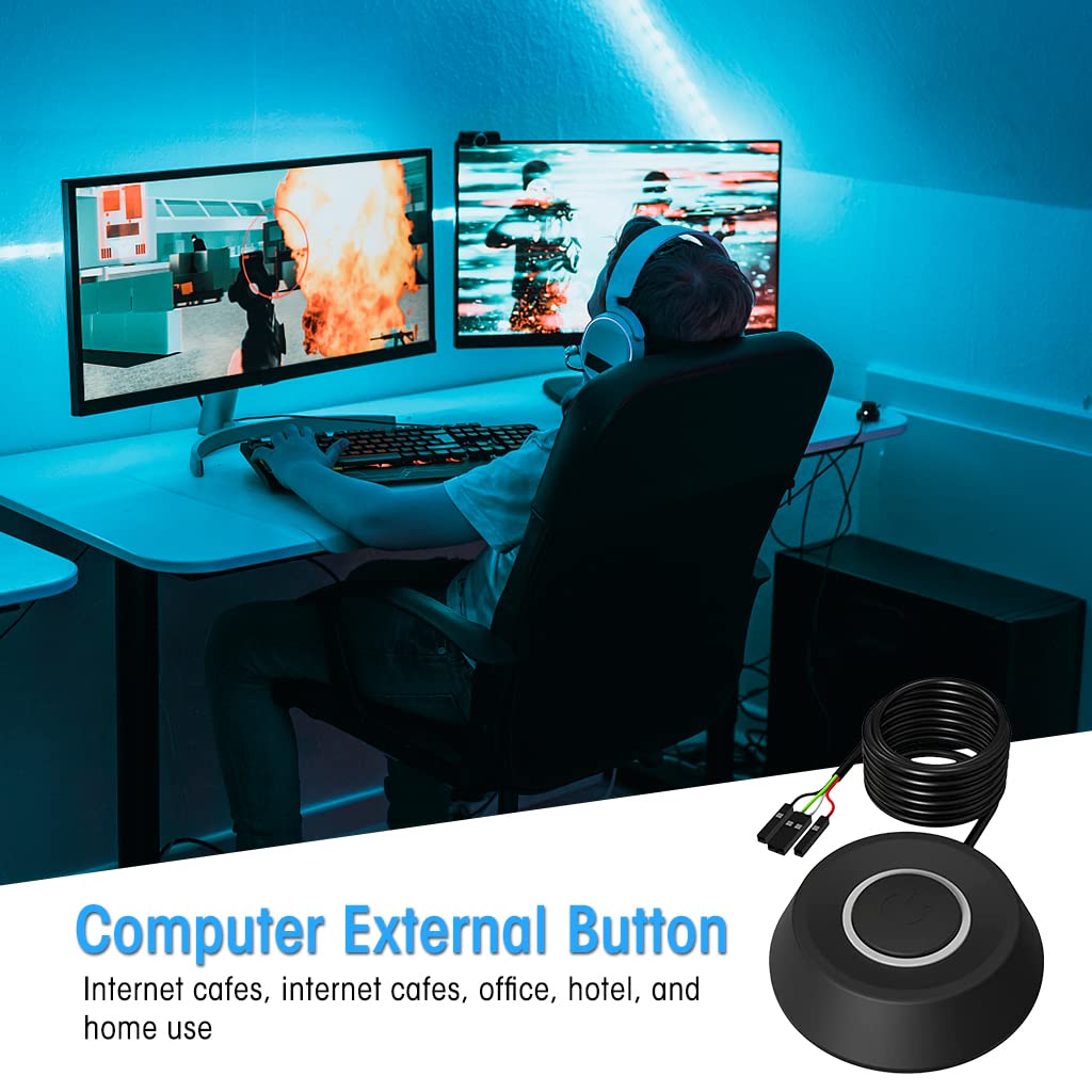 Verilux Desktop LED Computer Power Button PC Switch External Power Switch with with 2m Cables PC DIY Modification Self Adhesive External PC Power Button Switch Button
