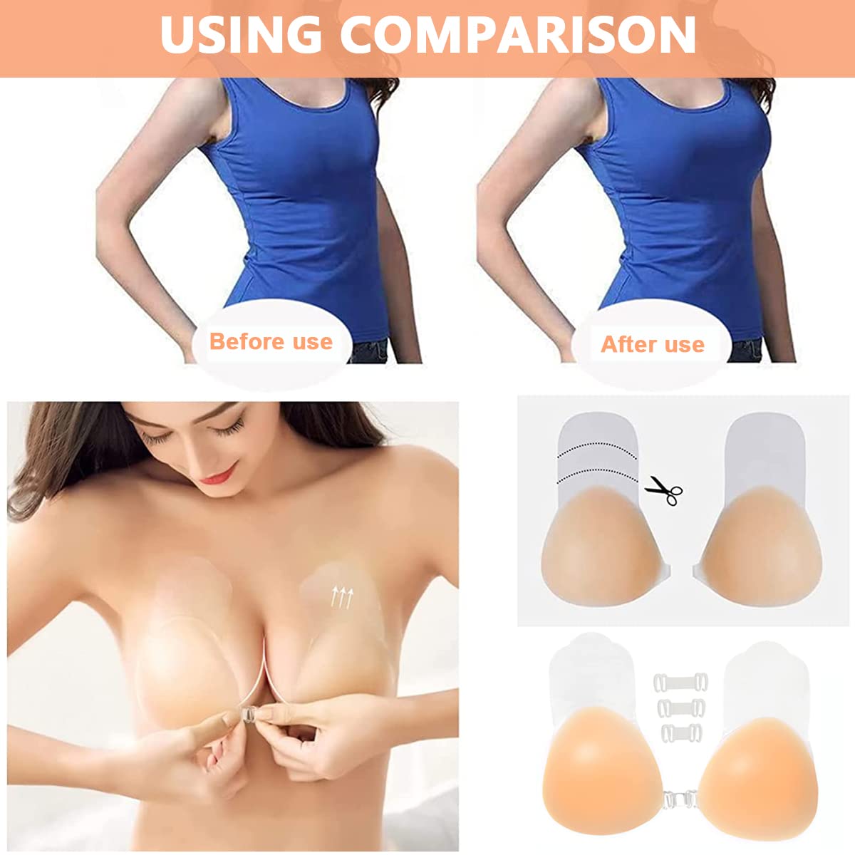 MAYCREATE Nipple Cover Reusable for Women, Adhesive Bra Strapless Sticky Push Up Silicone Reusable Invisible Lifting Bra for Women with Nipple Covers, C/D Cups