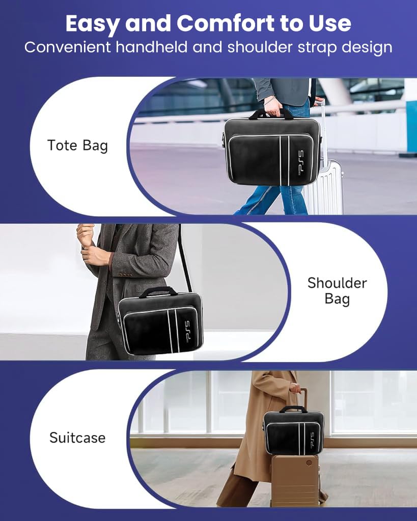 Verilux Carrying Case for PS5, Travel Bag Storage Carry Case Cover Protective Shoulder Handbag for Sony Playstation 5/PS5 Console Disc/Digital Edition, Controllers, Game Cards, HDMI and Accessories
