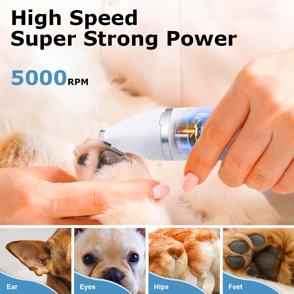 Qpets Dog Grooming Kit 4 in1 Electric Dog Hair Trimmer Dog Clipper USB Hair Trimmer with Hair 2 Limiting Comb Dog Hair Trimmer Kit for Thick Long Hair, Pet Grooming Hair Clipper for Dogs Cats