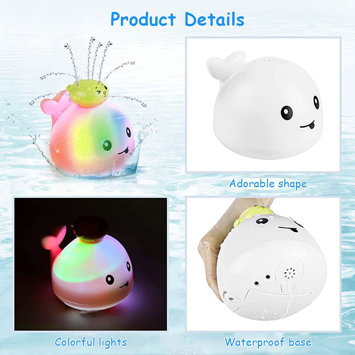 PATPAT Bath Toy for Kids Fun Glowing Whale Sprinkler Toy Color Light Toy Water Spraying Toy Pool Toy Bath Toy Battery Powered Shower Toy Gift for Boys and Girls 1-3 Years Old