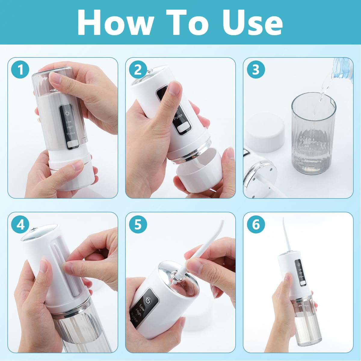 HANNEA Water Dental flosser for Teeth Cleaning, Mini Portable Rechargeable Dental Oral Flossing Irrigator with 230ML Water Tank for Braces, 4 Jet Tips, 3 Modes & IPX7 Waterproof, for Travel & Home
