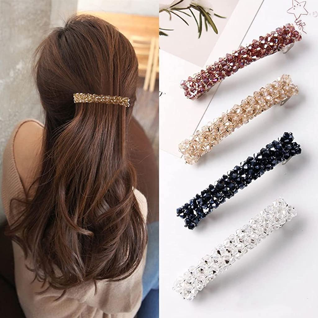 ZIBUYU Hair Pins for Women Girls Stylist Shiny Barrette Rhinestone Non-Slip Hair Pins Clips for Hair Accessories Elegant for Women & Girls Gifting (Pink, Black, White) - 3 Pcs