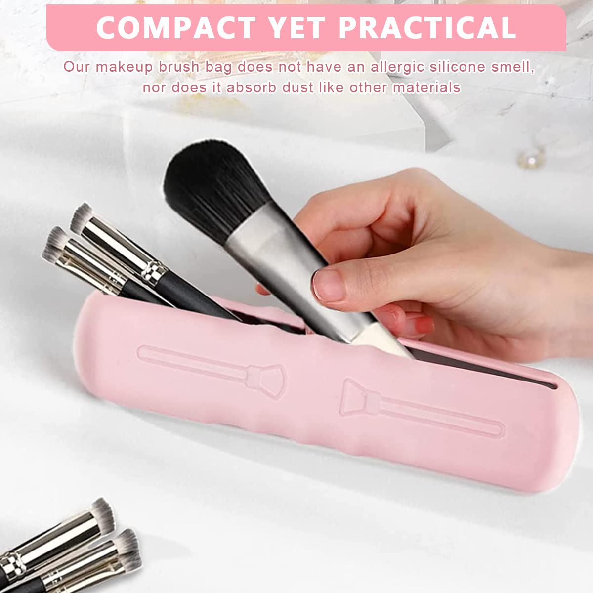 MAYCREATE Makeup Brush Holder Travel Silicone Cosmetic Face Brushes Holder, Portable Soft and Sleek Makeup Brush Organizer Pouch Tools (Pink B)