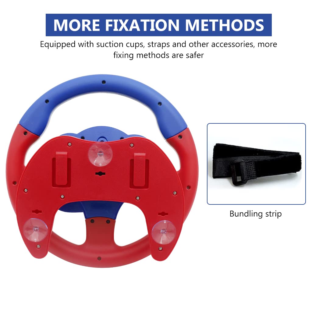 PATPAT Steering Wheel for Kids Simulation Racing Learning Educational Toys, Steering Wheel Toy, Musical Toys, Simulated Driving Sensory Toy Gifts for Baby Girls Boys 1-3 Years, Blue&Red