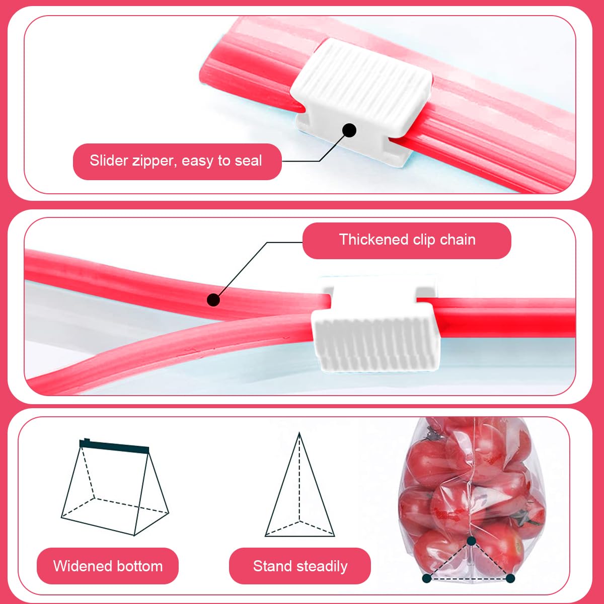 HASTHIP 40pcs Food Storage Bags 3 Sizes Zip Lock Bags Transparent Zip-lock Food Bags with Date Label Double Sealing Strips Leaking-proof Food Bags for Freezer Food Grade Safe Food Bags