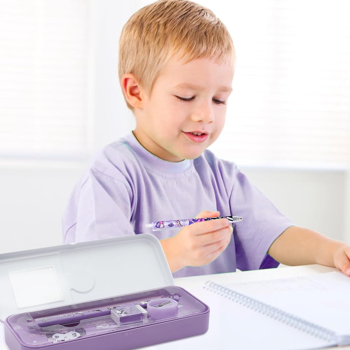 Climberty Kuromi Cartoon Pencil Box with Sharpener & Eraser - Double Layer Metal Purple Kuromi Pencil Box, Ideal for School & Birthday Gifts, Cartoon Pencil Childeren's Day Birthday Gift (Purple)