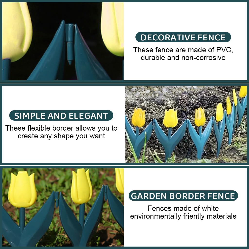 HASTHIP 10Pcs Tulips Garden Fences Garden Decorative Fences 11.4 Inches Garden Fence Connectable Tulips Garden Fences Decorative Flower Bed Fences Boundary Fences