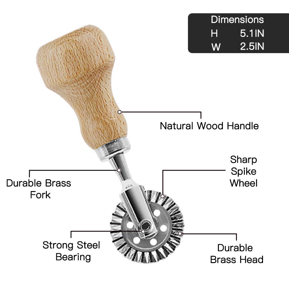 HASTHIP Ravioli Stamp Wooden Handle Set, Dough Slicer Pastry Cutter DIY Cookie Cuter, Ravioli Maker Cutter Stamp, Mold with Wooden Handle and Fluted Edge (4 Set with Cutter)