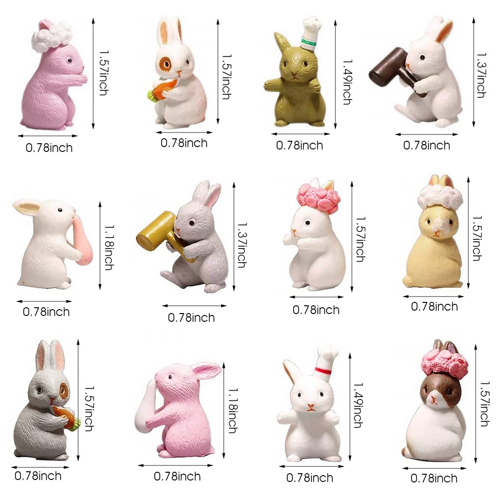 HASTHIP 12 Pcs/Set Rabbit Miniature Decorative Showpiece, Fairy Garden Miniature Rabbit Figure Mini Bunny Animal Figures Crafts Ornament Accessories for Home Décor