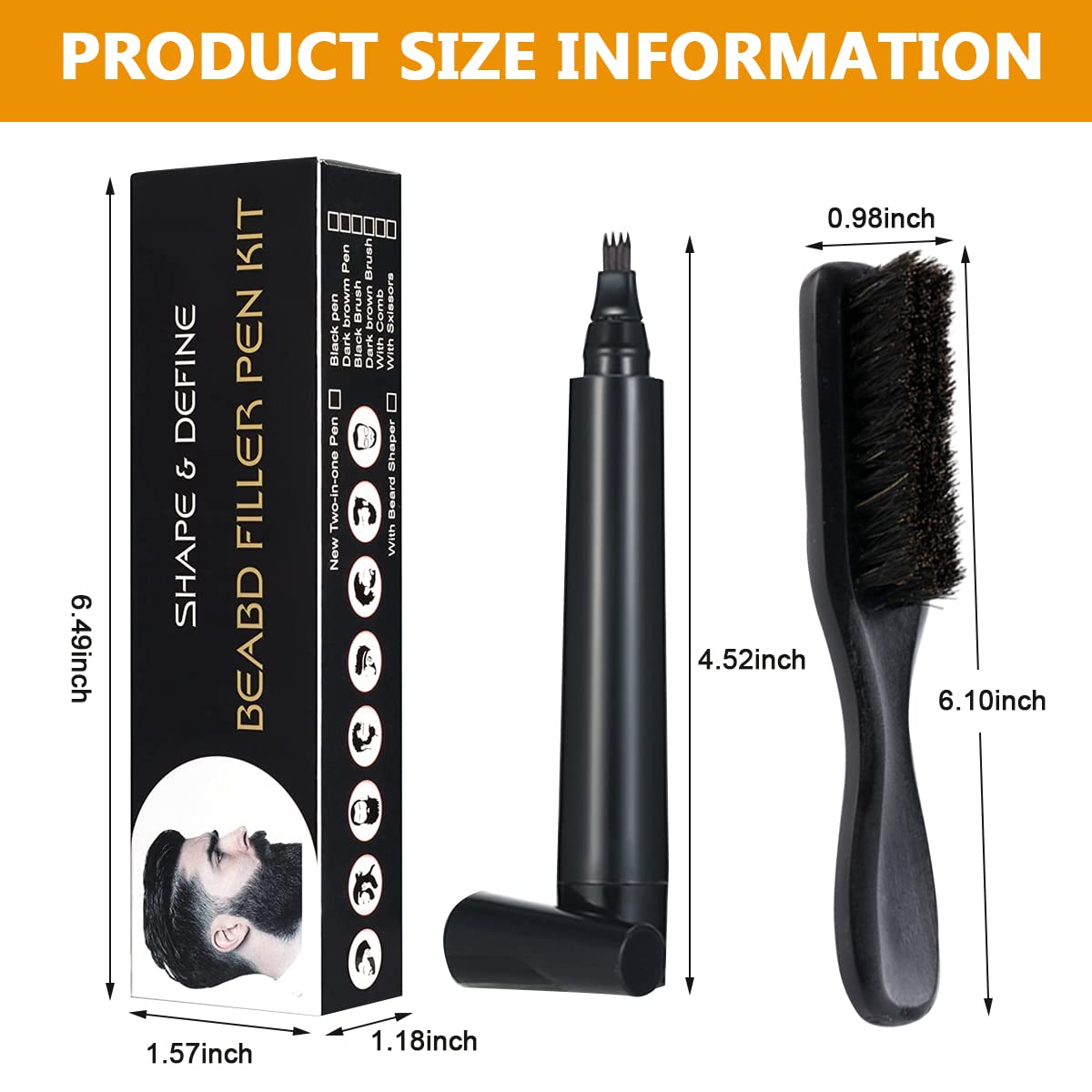 MAYCREATE Beard Pencil Filler for Men Beard Filler with Bristle Beard Brush Natural Mustache and Eyebrow Enhancer to Fill, with Wooden Handle, Promotes Beard Growth