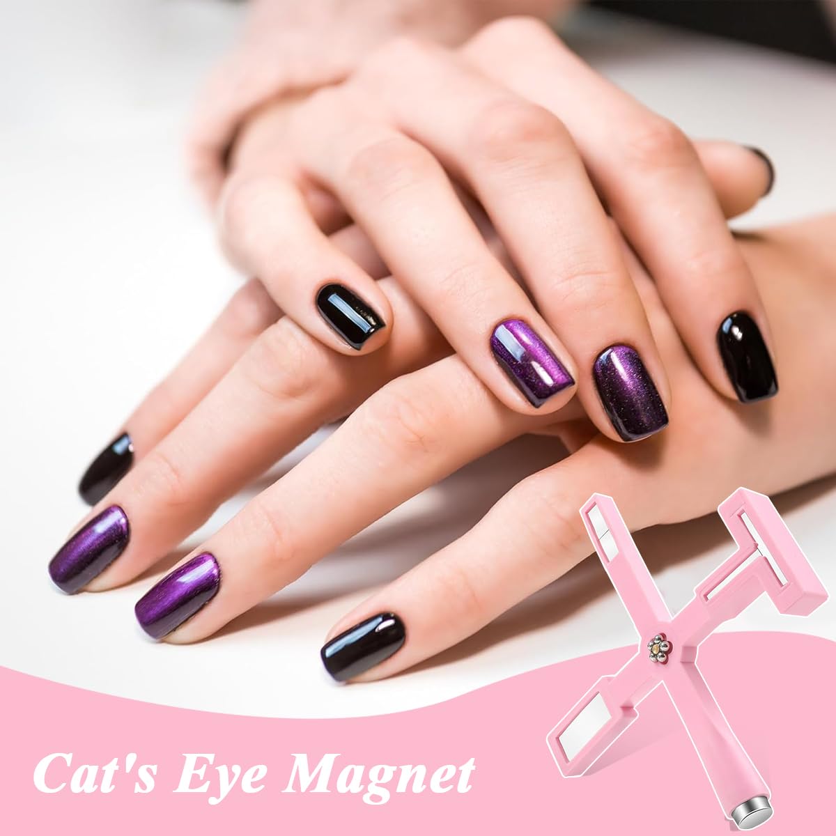 MAYCREATE Nail Magnet Set, Upgraded 5 in 1 Nail Magnet Set for 3D Cat Eye Gel Polish Tools, Magnet Wand for Nails Cat Eye Nail Design Tools Nail Art DIY Accessories, Pink
