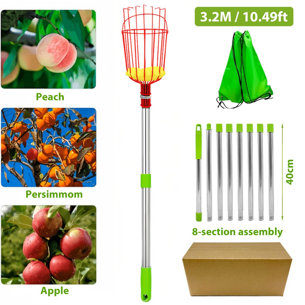 HASTHIP 320cm Fruit Picker with Basket and Telescopic Pole, Fruit Plucker for Coconut, Mango and More, Easy to Use Fruits Catcher Tree Picker