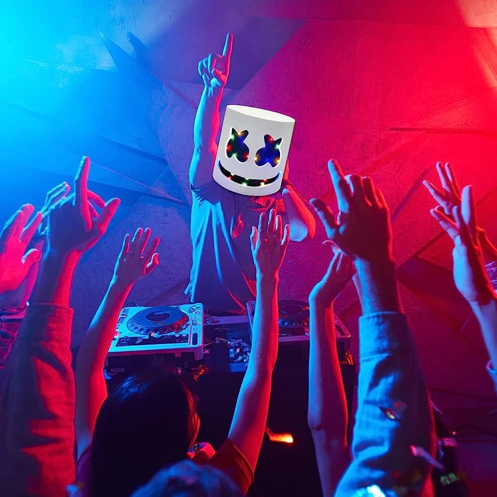 Optifit Halloween LED DJ Mask, Music Festival Halloween Party Costumes Cosplay Light Up Full Head Mask Helmet Toys for Men Women Kids' Party Supplies, Battery Powered