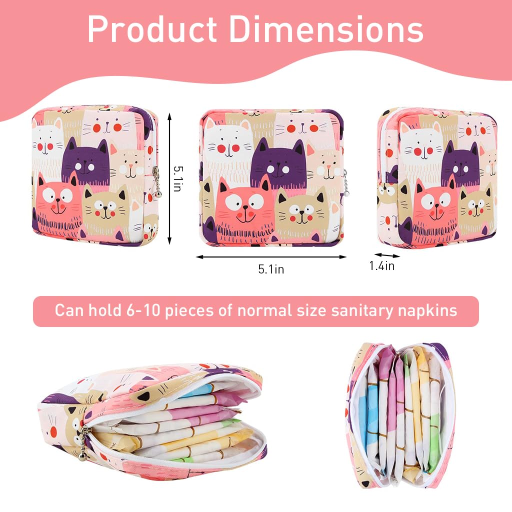 PALAY Sanitary Pads Storage Pouch Cartoon Canvas Zipper Pouches Storage Pouches Coin Bags Multi-purpose Cartoon Canvas Zipper Pouches Makeup Pouches
