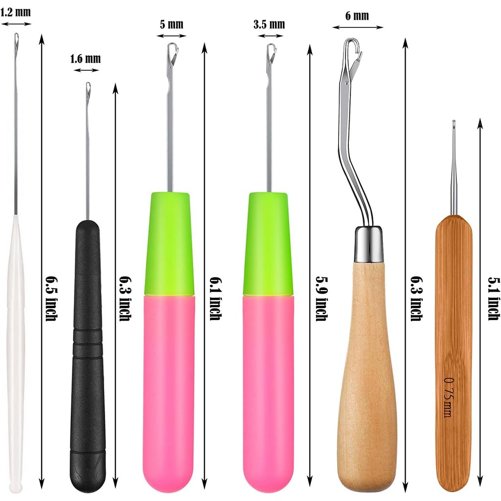 HASTHIP 9Pcs Crochet Hooks for Hair, Latch Hook Tool, Crochet Hair Needle, Dreadlocks Crochet Hook Set for Hair Extension Braid Carpet Making and Other Craft
