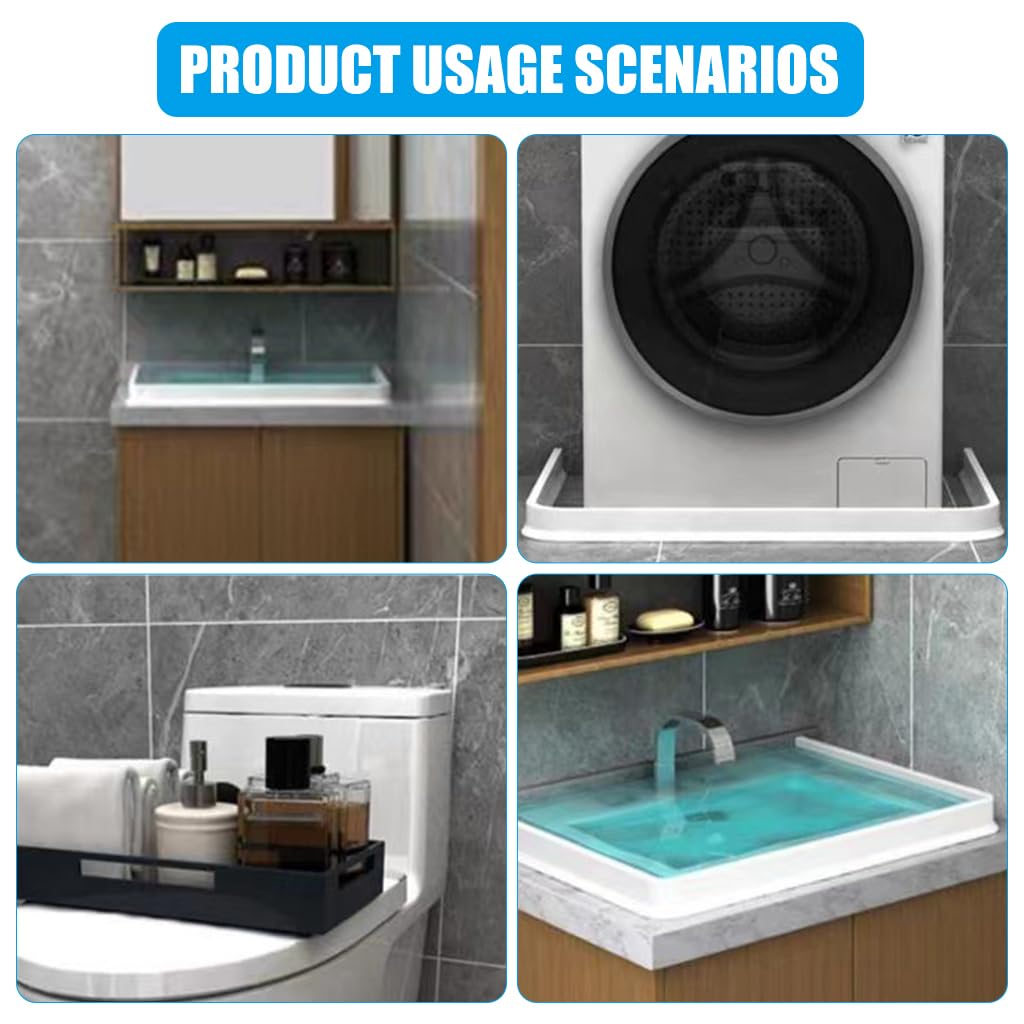 HASTHIP 3.3ft Shower Threshold Water Dam Flexible Shower Water Guard Self Adhesive TPE Shower Water Dam Splash Guard for Kitchen Countertop Sink, Cooktop, Bathroom Tub, with 1Pc Waterproof Glue