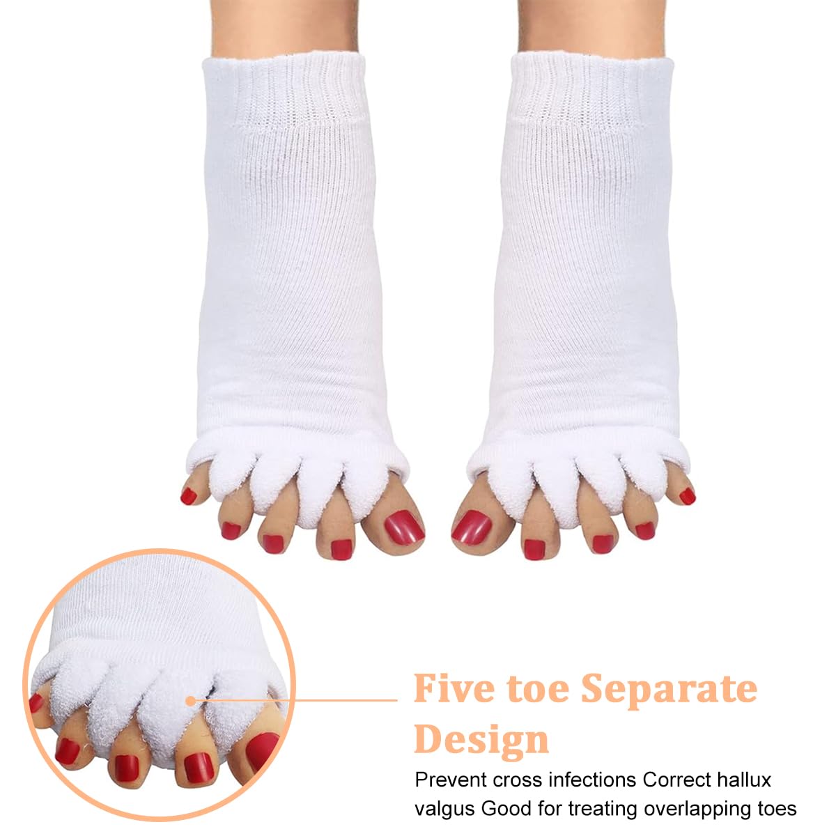 MAYCREATE 1 Pair Women Toe Separator Socks Yoga Sports GYM Foot Alignment Pain Massage Toeless Socks, Prevent Foot Cramps, White