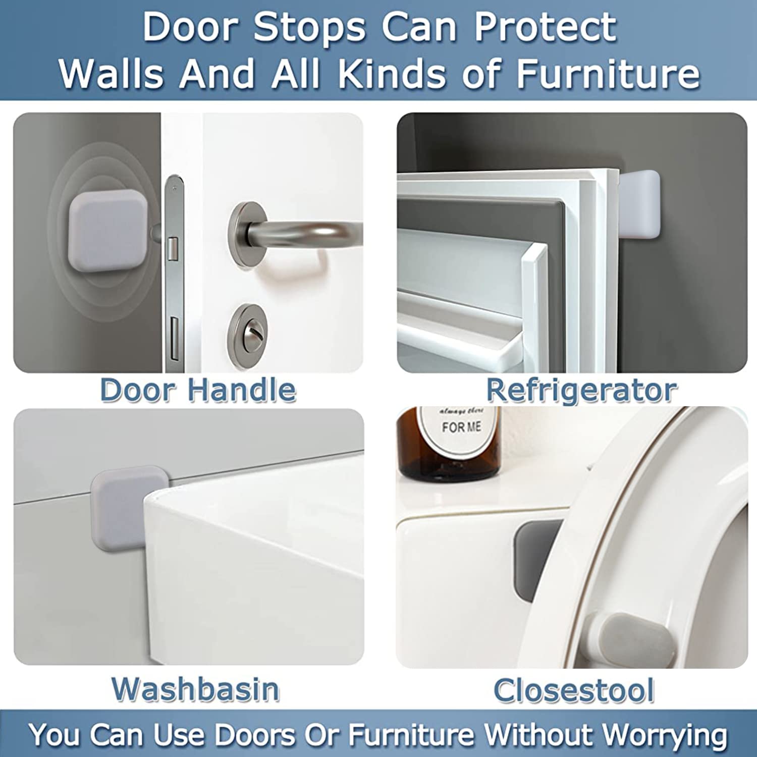 HASTHIP 4Pcs Door Wall Protectors, Self-Adhesive Rubber Stop from Door Knobs Rubber, Soft Reusable Rubber Wall Protectors Shield for Preventing Damage to Cabinet, Handle, Bed