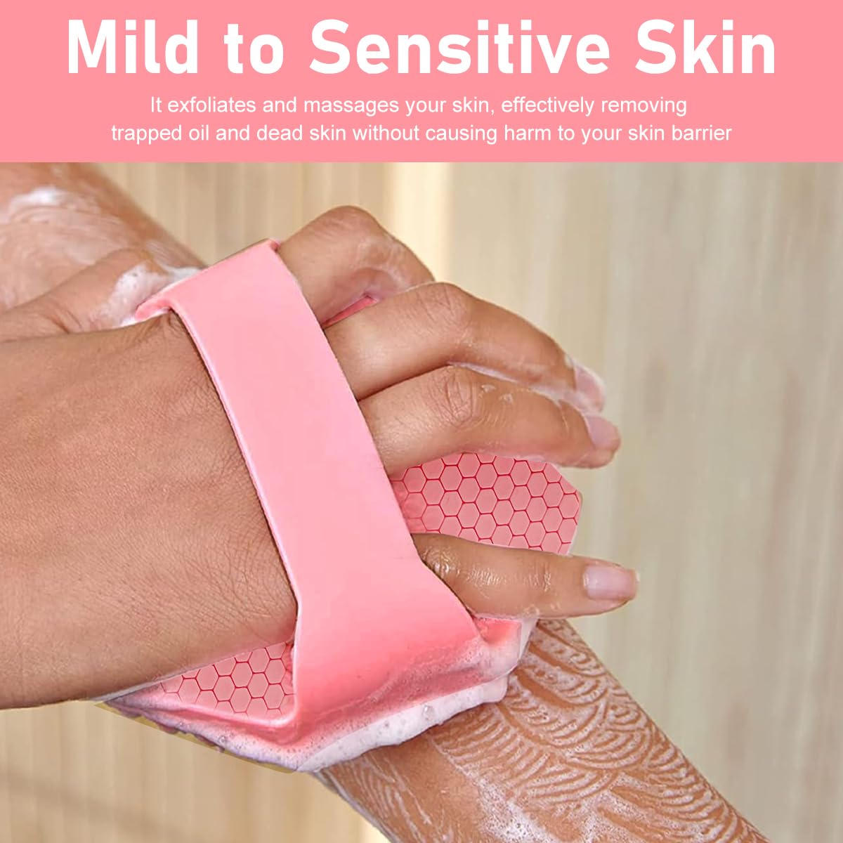 MAYCREATE Silicone Body Scrubber, Exfoliating Body Scrubber for Sensitive Skin, Soft Massage Body, More Hygienic Than Traditional Loofah, Gentle Exfoliating for Sensitive Skin, Pink