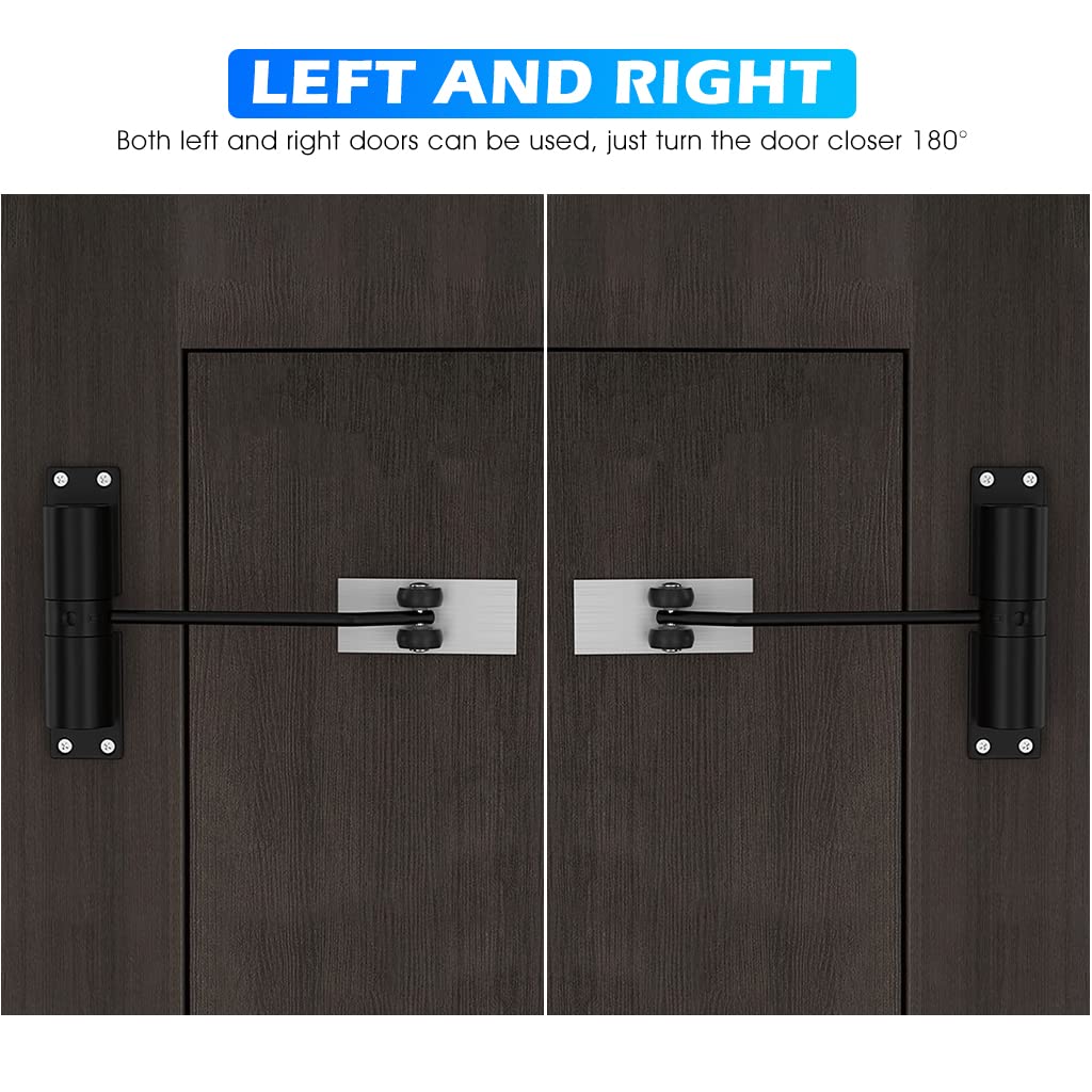 HASTHIP Door Closer, Zinc Alloy Automatic Safety Spring Door Closer, Adjustable Closing Door Hinge, Quiet Door Closer for Wooden Door, Metal Door, Security Door, Weight Up to 30 Kgs (Black)