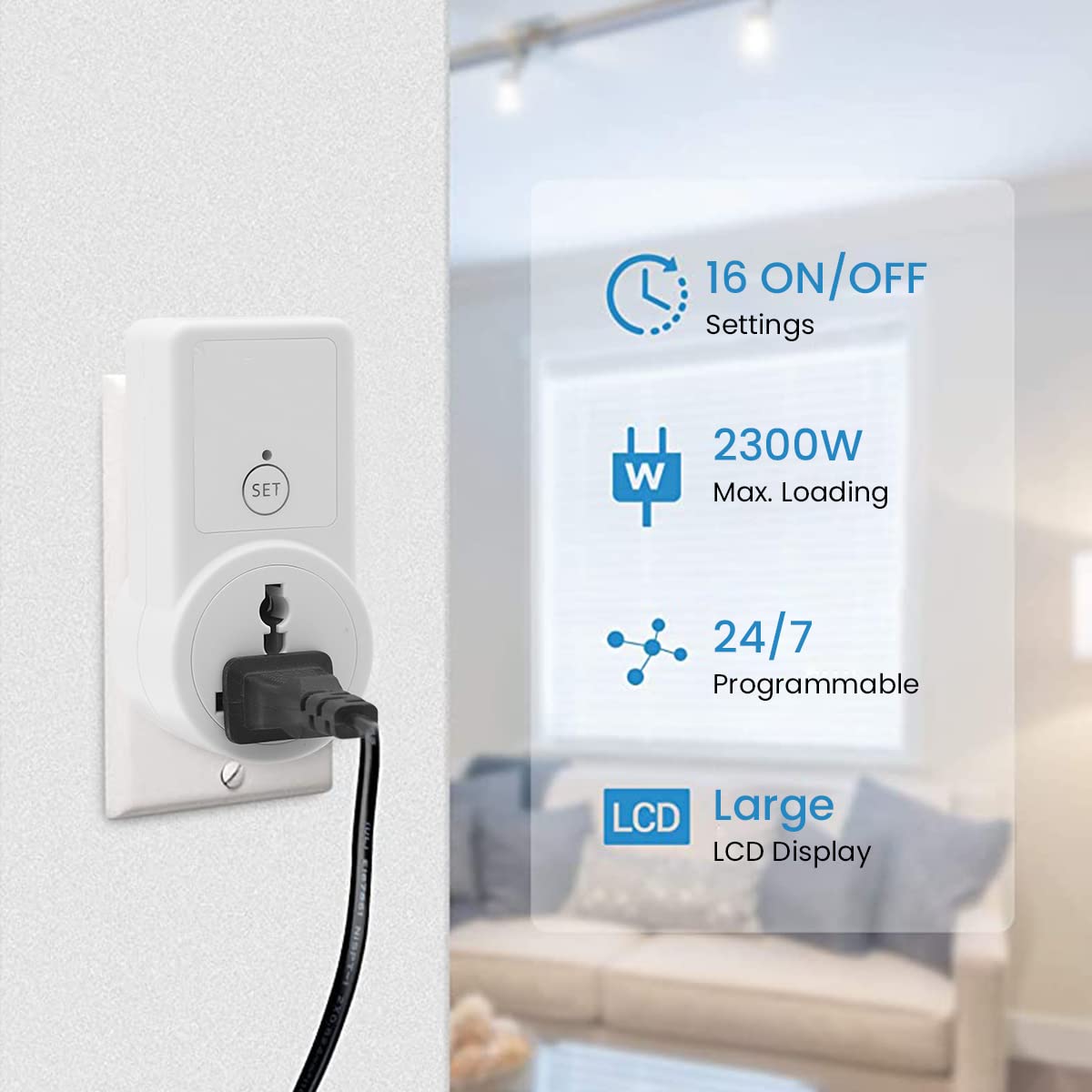 Serplex Remote Control Socket Wireless Electrical Outlet Plug Socket Power Outlet to 3/2-prongs Socket, Smart Socket for Lights, Lamps, Fans, 100ft RF Range, Remote Socket Set, 1 Remote + 1 Outlet