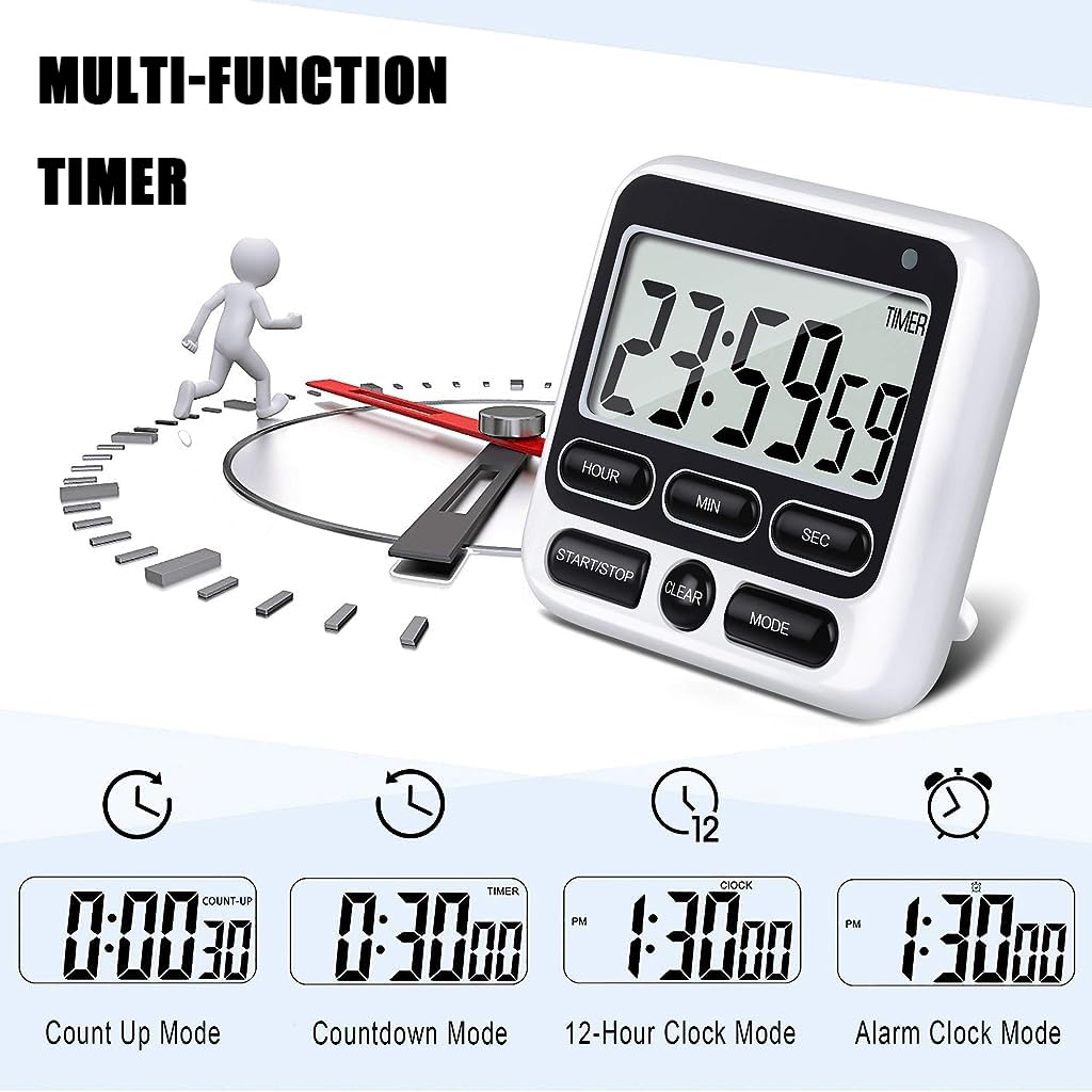HASTHIP LCD Digital Kitchen Timer Magnet Alarm Clock 24hs Countdown Timer Time Reminder Baking Timer with Folding Bracket Battery Powered Timer for Kitchen, Study, Working Out (Battery Not Included)