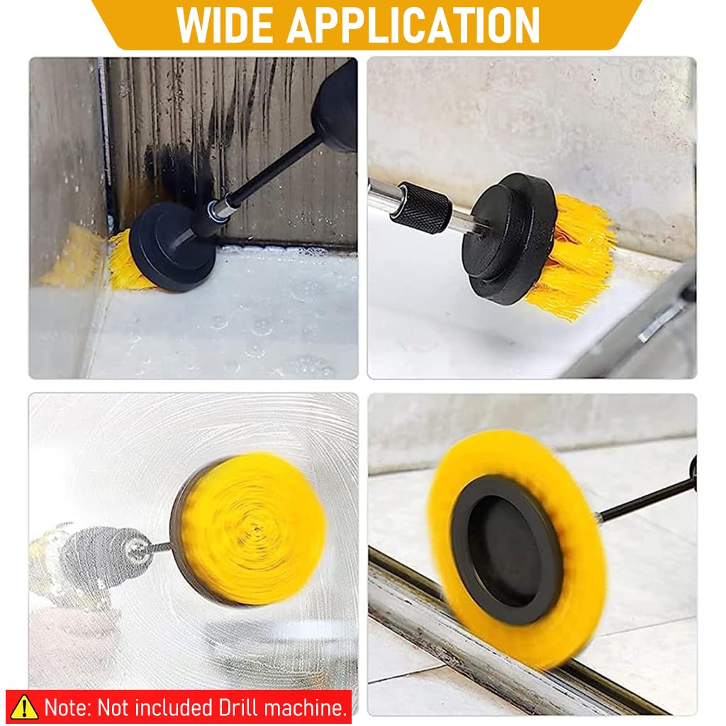 STHIRA 7PCS Tiles Cleaning Brush Tool Set, Drill Brush Attachment Electric Drill Brush Cleaning Brush Kit with Extension Rod, Drill Brush Scrubber for Car, Wheel Hub, Tiles, Sinks, Bathtub, Bathroom, Kitchen
