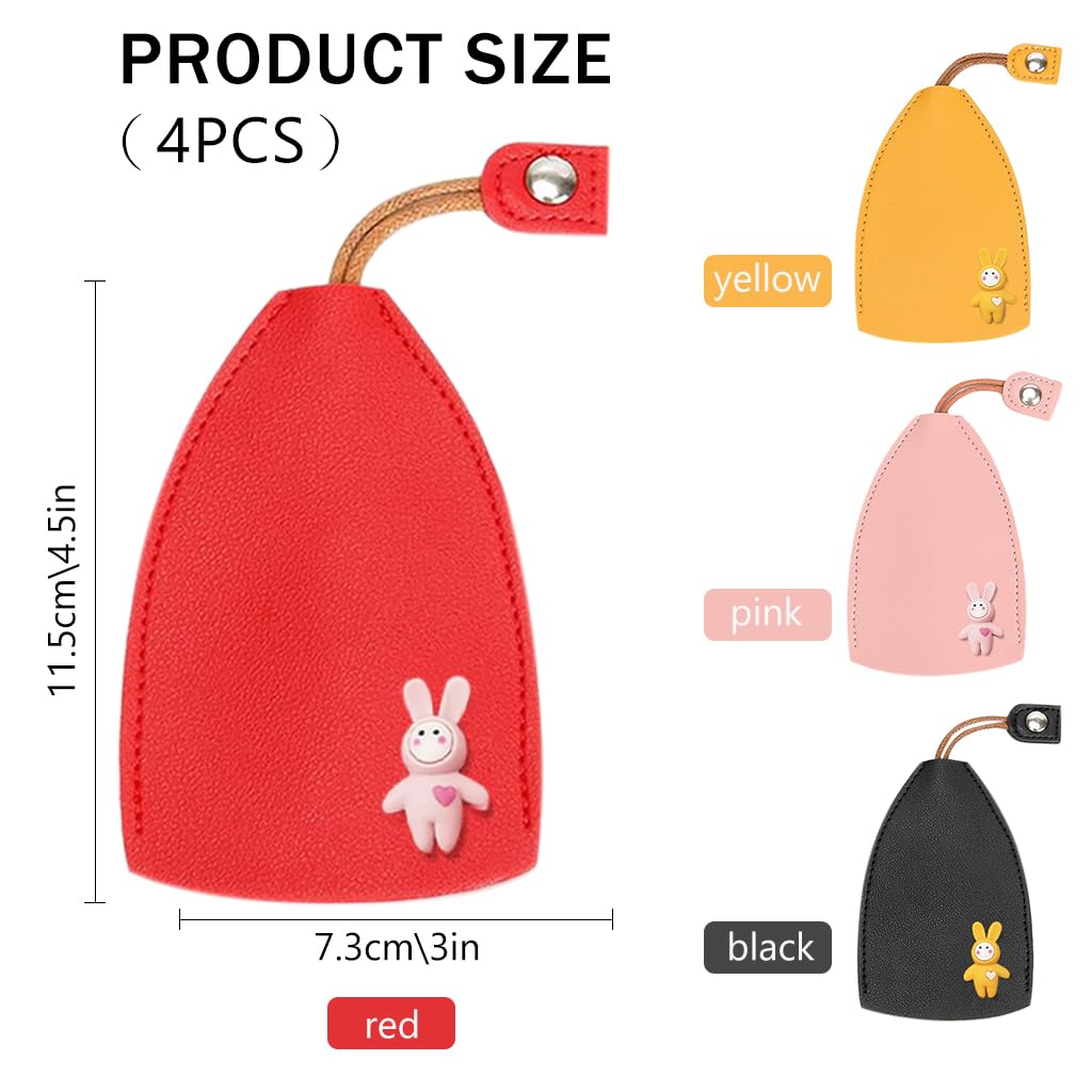 PALAY 4 PCS Car Key Case, Cute Key Case Holder, PU Leather Key Pouch Large Capacity Pull Out Car Keychain Bag Sleeve