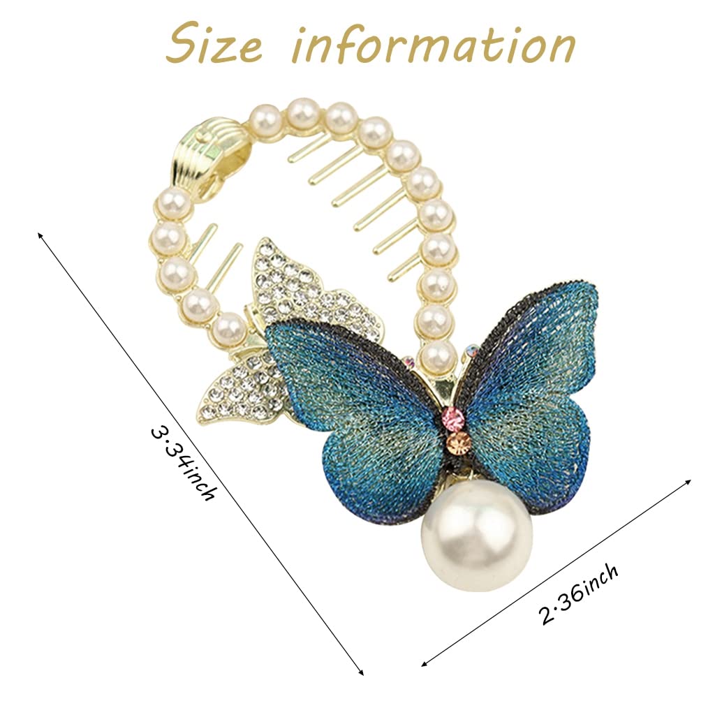 PALAY Hair Bun Accessories for Women Pearl Butterfly Bun Holder Hair Style Clip, Stylish Metal Rhinestone Twist Hair Bun Clips for Ladies Bride Party or Daily