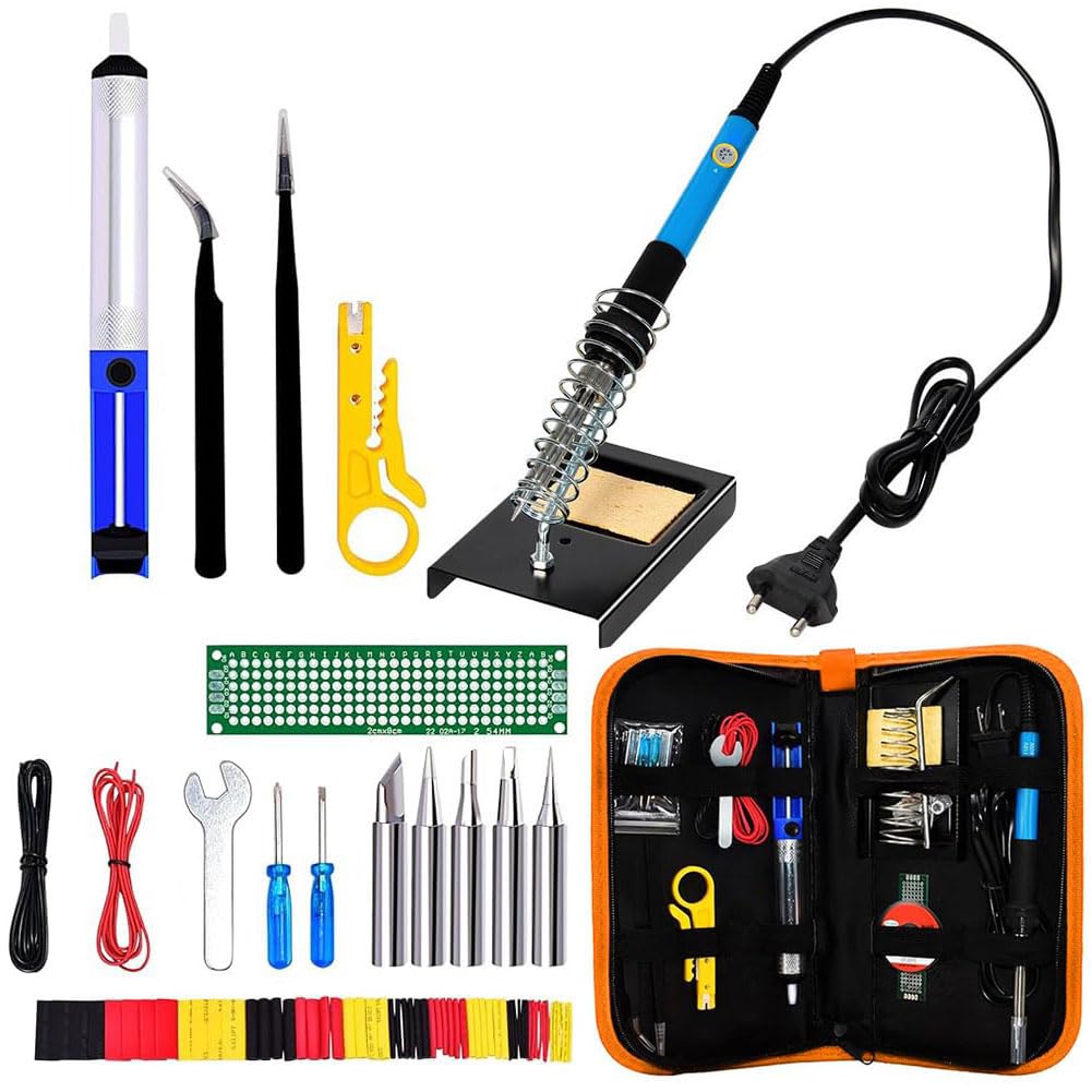 Serplex Soldering Iron Kit Soldering Kit 60W Adjustable Temperature Soldering Iron Electric Soldering Kit Set with 5pcs Soldering Tips, Desoldering Pump, Solder Wick, Tweezers, Soldering Wire