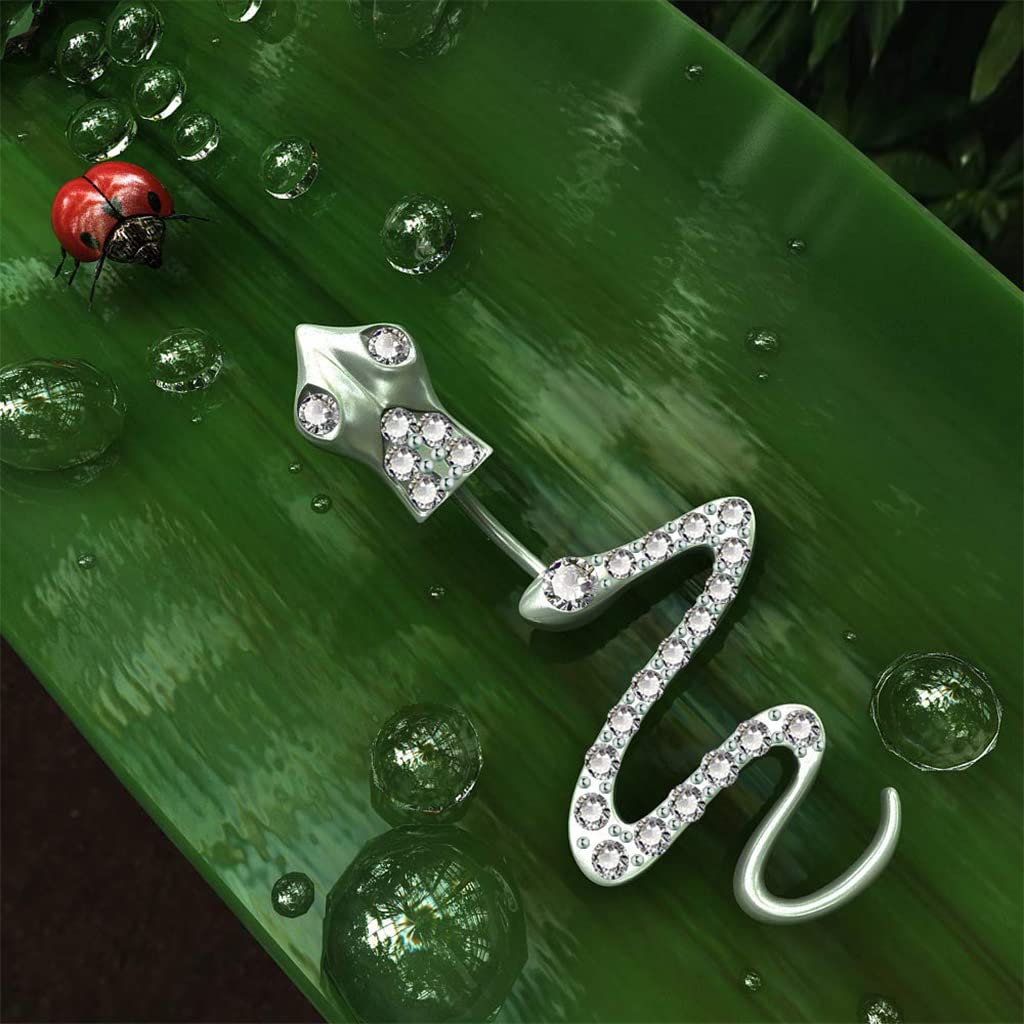 HASTHIP Green CZ Crystal Stainless Steel Surgical Snake Button Navel Piercing Rings, Belly Body Jewelry for Women, Men, Girls & Boy 14g