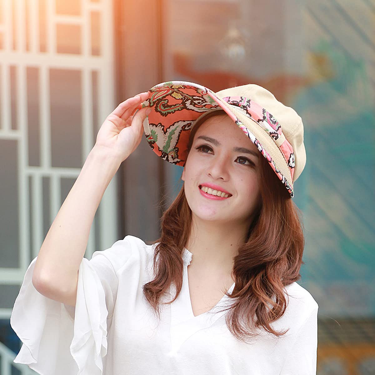 PALAY Sun Hat for Women, Wide Brim Visor Sun Cap for Women, Foldable Summer Beach Hats, 50+ UV Protection Hat for Travel, Holiday, Camping (B - Beige)